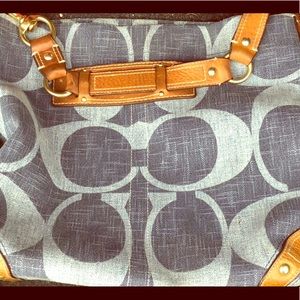 COACH CARLY TONAL C BLUE DENIM & LEATHER HOBO BAG